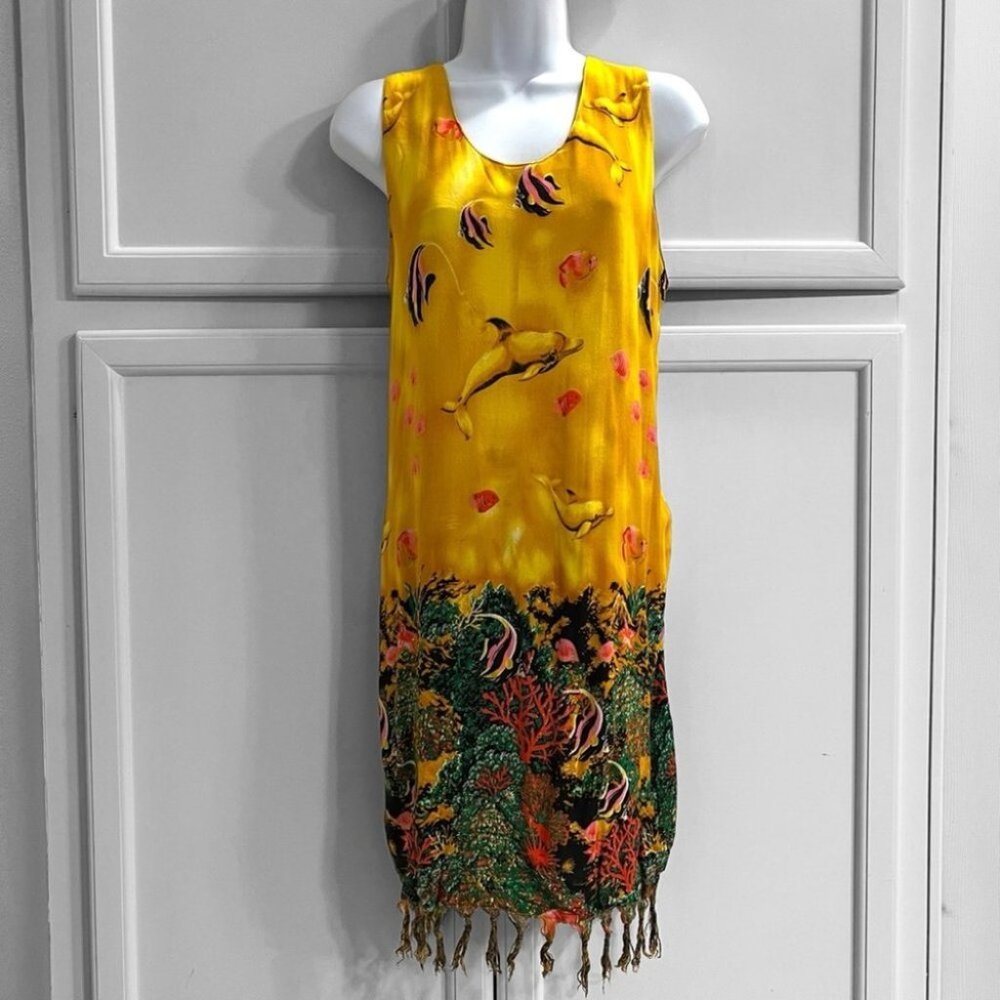 vtg ingear tropical yellow dress size M swim cover up dolphins reef beach island